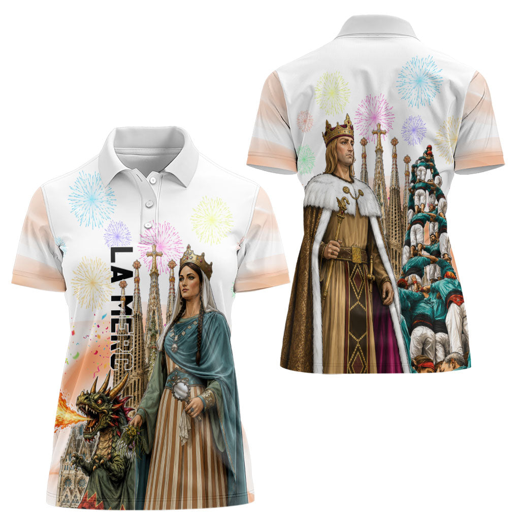 La Merce Festival Barcelona Women Polo Shirt Catalan Culture Sagrada Familia Castellers