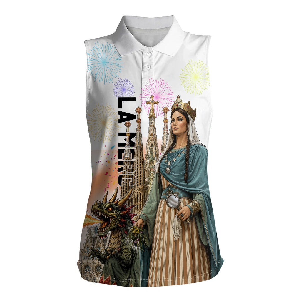 La Merce Festival Barcelona Women Sleeveless Polo Shirt Catalan Culture Sagrada Familia Castellers