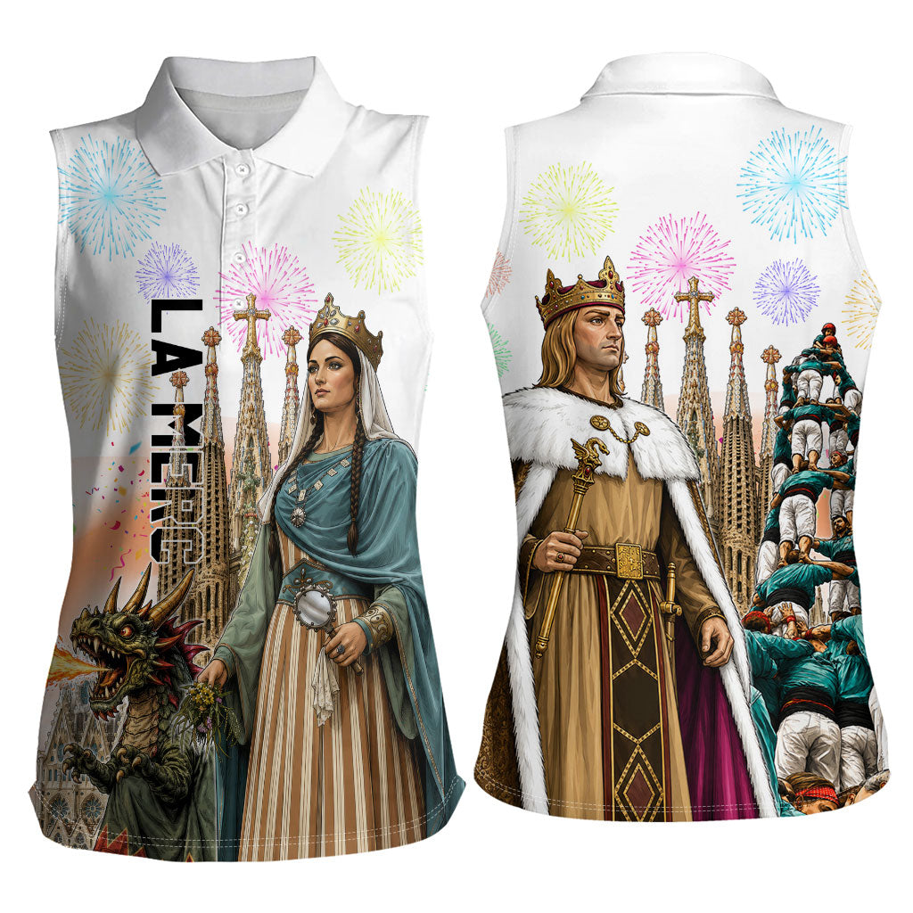 La Merce Festival Barcelona Women Sleeveless Polo Shirt Catalan Culture Sagrada Familia Castellers