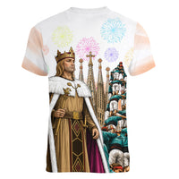 La Merce Festival Barcelona Women V-Neck T-Shirt Catalan Culture Sagrada Familia Castellers