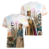 La Merce Festival Barcelona Women V-Neck T-Shirt Catalan Culture Sagrada Familia Castellers