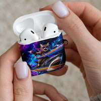 Cat Riding Shark In Space AirPods Case Funny Cosmic Laser Cat And Shark Surreal Sci-Fi