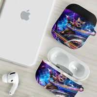 Cat Riding Shark In Space AirPods Case Funny Cosmic Laser Cat And Shark Surreal Sci-Fi
