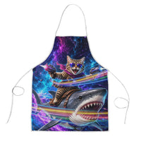 Cat Riding Shark In Space Apron Funny Cosmic Laser Cat And Shark Surreal Sci-Fi