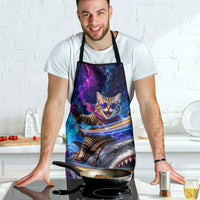 Cat Riding Shark In Space Apron Funny Cosmic Laser Cat And Shark Surreal Sci-Fi