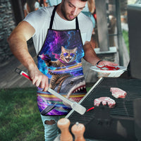 Cat Riding Shark In Space Apron Funny Cosmic Laser Cat And Shark Surreal Sci-Fi