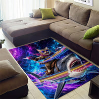 Cat Riding Shark In Space Area Rug Funny Cosmic Laser Cat And Shark Surreal Sci-Fi