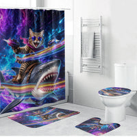 Cat Riding Shark In Space Bathroom Set Funny Cosmic Laser Cat And Shark Surreal Sci-Fi