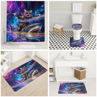Cat Riding Shark In Space Bathroom Set Funny Cosmic Laser Cat And Shark Surreal Sci-Fi