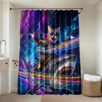 Cat Riding Shark In Space Bathroom Set Funny Cosmic Laser Cat And Shark Surreal Sci-Fi