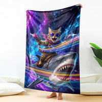 Cat Riding Shark In Space Blanket Funny Cosmic Laser Cat And Shark Surreal Sci-Fi