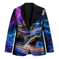 Cat Riding Shark In Space Blazer Funny Cosmic Laser Cat And Shark Surreal Sci-Fi