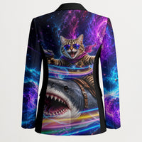 Cat Riding Shark In Space Blazer Funny Cosmic Laser Cat And Shark Surreal Sci-Fi
