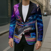Cat Riding Shark In Space Blazer Funny Cosmic Laser Cat And Shark Surreal Sci-Fi