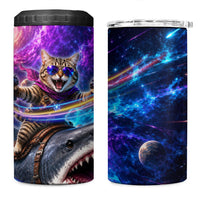 Cat Riding Shark In Space 4 in 1 Can Cooler Tumbler Funny Cosmic Laser Cat And Shark Surreal Sci-Fi