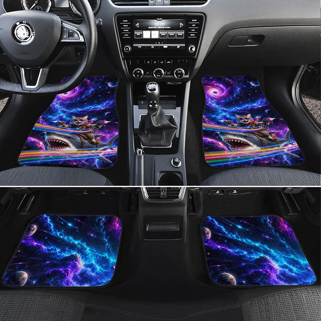 Cat Riding Shark In Space Car Mats Funny Cosmic Laser Cat And Shark Surreal Sci-Fi