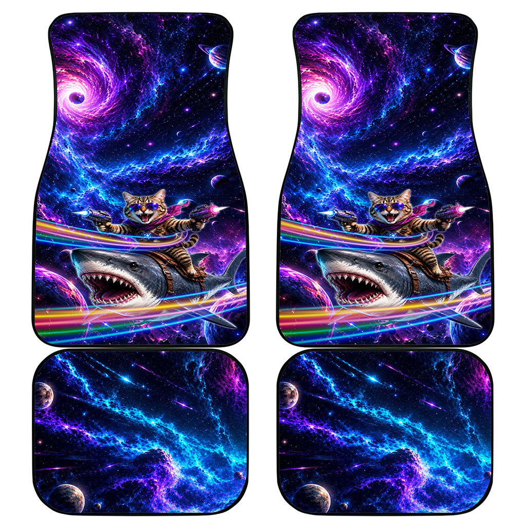 Cat Riding Shark In Space Car Mats Funny Cosmic Laser Cat And Shark Surreal Sci-Fi