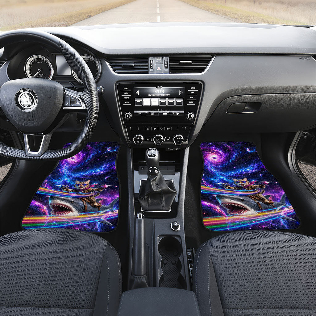 Cat Riding Shark In Space Car Mats Funny Cosmic Laser Cat And Shark Surreal Sci-Fi