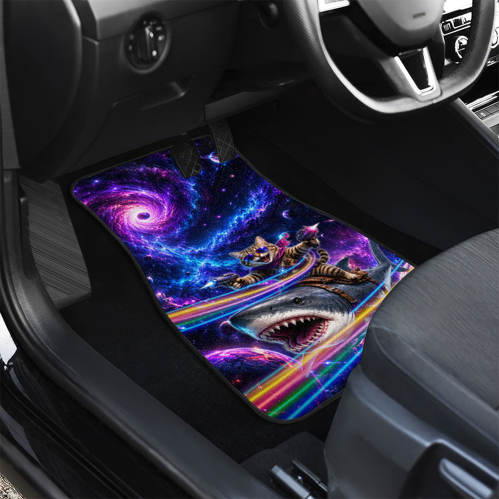 Cat Riding Shark In Space Car Mats Funny Cosmic Laser Cat And Shark Surreal Sci-Fi