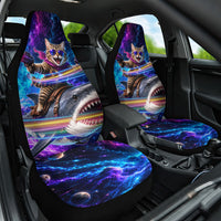 Cat Riding Shark In Space Car Seat Cover Funny Cosmic Laser Cat And Shark Surreal Sci-Fi