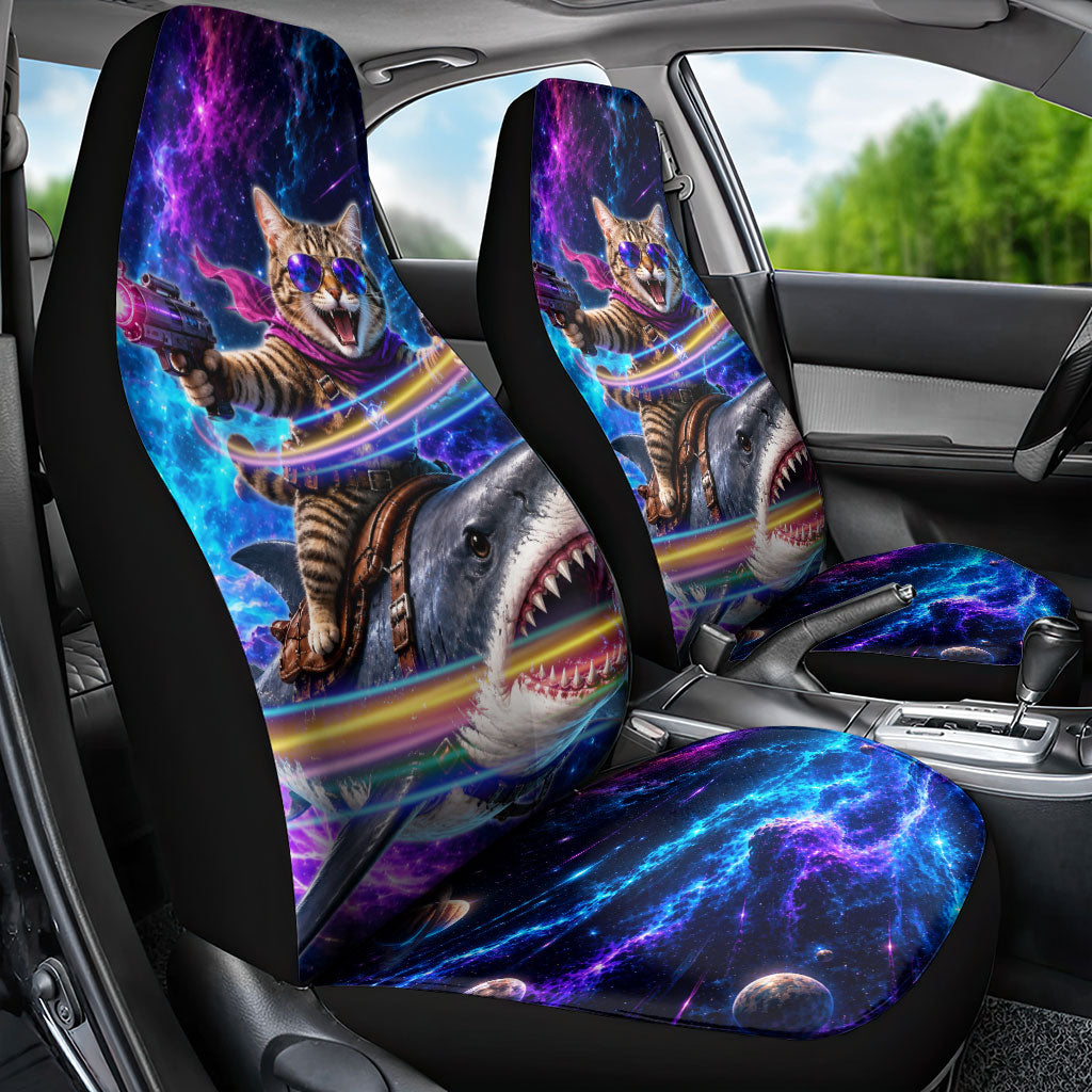 Cat Riding Shark In Space Car Seat Cover Funny Cosmic Laser Cat And Shark Surreal Sci-Fi
