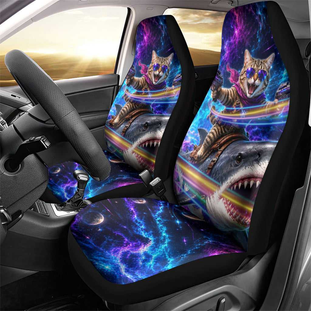 Cat Riding Shark In Space Car Seat Cover Funny Cosmic Laser Cat And Shark Surreal Sci-Fi