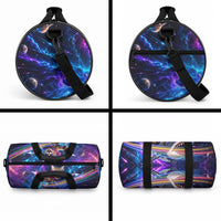 Cat Riding Shark In Space Duffle Bag Funny Cosmic Laser Cat And Shark Surreal Sci-Fi