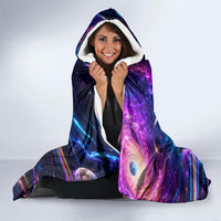 Cat Riding Shark In Space Hooded Blanket Funny Cosmic Laser Cat And Shark Surreal Sci-Fi