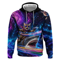 Cat Riding Shark In Space Hoodie Funny Cosmic Laser Cat And Shark Surreal Sci-Fi