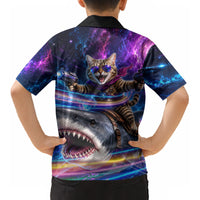 Cat Riding Shark In Space Kid Hawaiian Shirt Funny Cosmic Laser Cat And Shark Surreal Sci-Fi