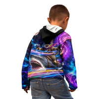 Cat Riding Shark In Space Kid Hoodie Funny Cosmic Laser Cat And Shark Surreal Sci-Fi