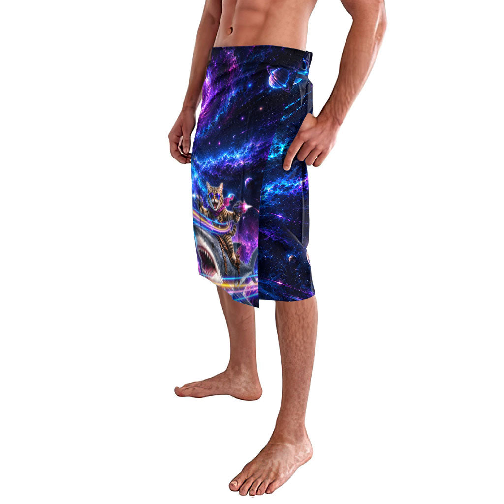 Cat Riding Shark In Space Lavalava Funny Cosmic Laser Cat And Shark Surreal Sci-Fi