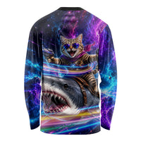 Cat Riding Shark In Space Long Sleeve Shirt Funny Cosmic Laser Cat And Shark Surreal Sci-Fi