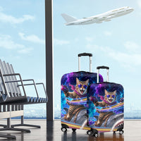 Cat Riding Shark In Space Luggage Cover Funny Cosmic Laser Cat And Shark Surreal Sci-Fi