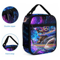 Cat Riding Shark In Space Lunch Bag Funny Cosmic Laser Cat And Shark Surreal Sci-Fi