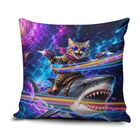 Cat Riding Shark In Space Pillow Cover Funny Cosmic Laser Cat And Shark Surreal Sci-Fi