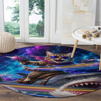 Cat Riding Shark In Space Round Carpet Funny Cosmic Laser Cat And Shark Surreal Sci-Fi