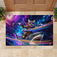 Cat Riding Shark In Space Rubber Doormat Funny Cosmic Laser Cat And Shark Surreal Sci-Fi