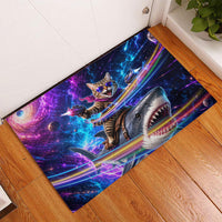 Cat Riding Shark In Space Rubber Doormat Funny Cosmic Laser Cat And Shark Surreal Sci-Fi