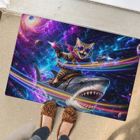 Cat Riding Shark In Space Rubber Doormat Funny Cosmic Laser Cat And Shark Surreal Sci-Fi