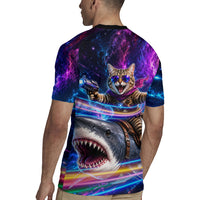 Cat Riding Shark In Space Rugby Jersey Funny Cosmic Laser Cat And Shark Surreal Sci-Fi