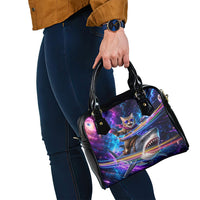 Cat Riding Shark In Space Shoulder Handbag Funny Cosmic Laser Cat And Shark Surreal Sci-Fi