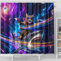 Cat Riding Shark In Space Shower Curtain Funny Cosmic Laser Cat And Shark Surreal Sci-Fi
