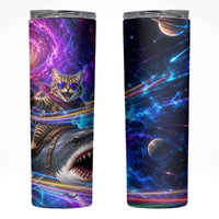 Cat Riding Shark In Space Skinny Tumbler Funny Cosmic Laser Cat And Shark Surreal Sci-Fi