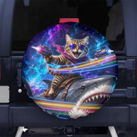 Cat Riding Shark In Space Spare Tire Cover Funny Cosmic Laser Cat And Shark Surreal Sci-Fi