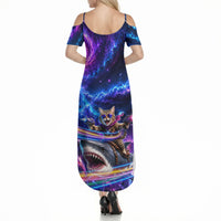 Cat Riding Shark In Space Summer Maxi Dress Funny Cosmic Laser Cat And Shark Surreal Sci-Fi