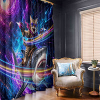 Cat Riding Shark In Space Window Curtain Funny Cosmic Laser Cat And Shark Surreal Sci-Fi