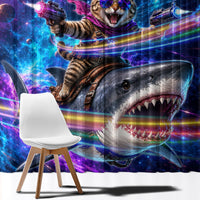 Cat Riding Shark In Space Window Curtain Funny Cosmic Laser Cat And Shark Surreal Sci-Fi