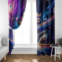 Cat Riding Shark In Space Window Curtain Funny Cosmic Laser Cat And Shark Surreal Sci-Fi