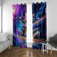 Cat Riding Shark In Space Window Curtain Funny Cosmic Laser Cat And Shark Surreal Sci-Fi